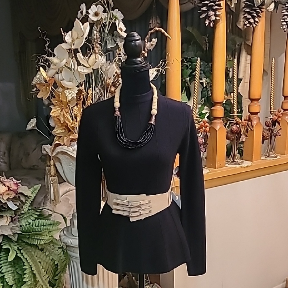 Calvn Klein Wide Beige Suede & Netting With Three Strap & Buckle Belt Size: L